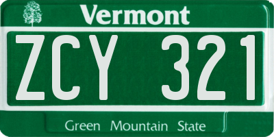 VT license plate ZCY321