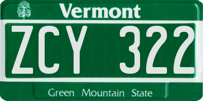 VT license plate ZCY322