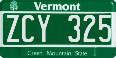 VT license plate ZCY325