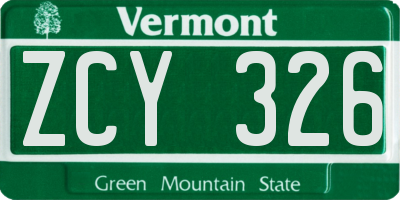 VT license plate ZCY326
