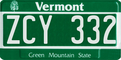 VT license plate ZCY332