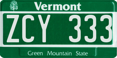 VT license plate ZCY333