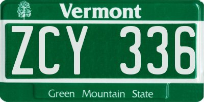 VT license plate ZCY336