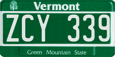 VT license plate ZCY339