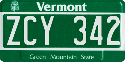 VT license plate ZCY342