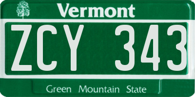 VT license plate ZCY343