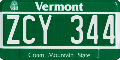 VT license plate ZCY344