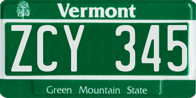 VT license plate ZCY345
