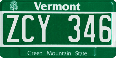 VT license plate ZCY346