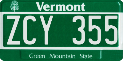 VT license plate ZCY355