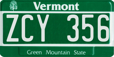 VT license plate ZCY356