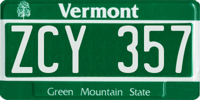 VT license plate ZCY357