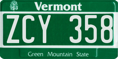 VT license plate ZCY358