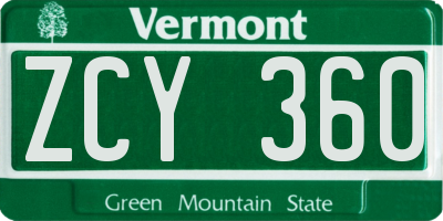 VT license plate ZCY360