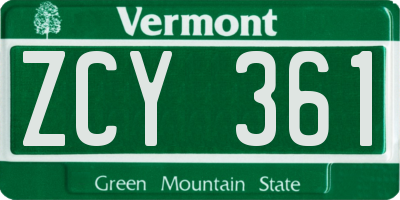 VT license plate ZCY361