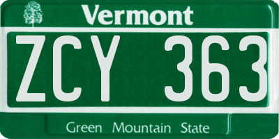 VT license plate ZCY363