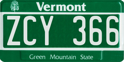 VT license plate ZCY366
