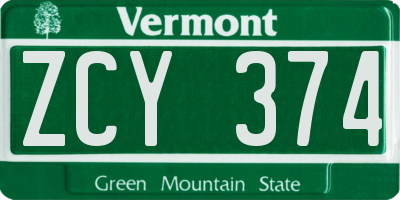 VT license plate ZCY374