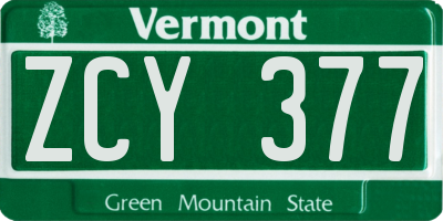 VT license plate ZCY377