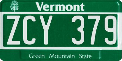 VT license plate ZCY379