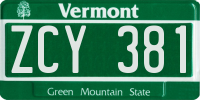 VT license plate ZCY381