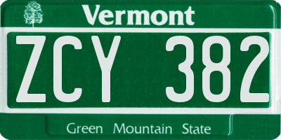 VT license plate ZCY382