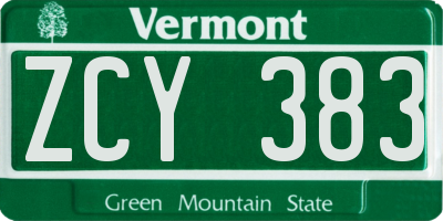 VT license plate ZCY383