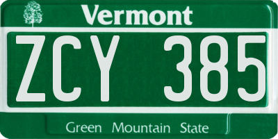 VT license plate ZCY385