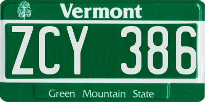 VT license plate ZCY386