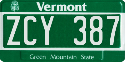 VT license plate ZCY387