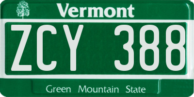 VT license plate ZCY388