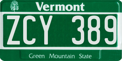 VT license plate ZCY389