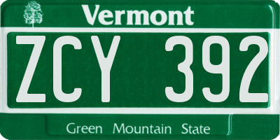 VT license plate ZCY392