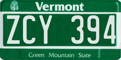 VT license plate ZCY394