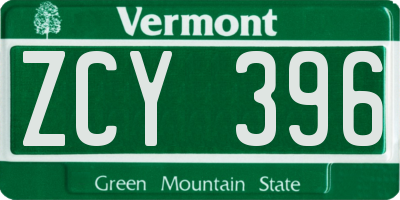VT license plate ZCY396