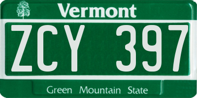 VT license plate ZCY397