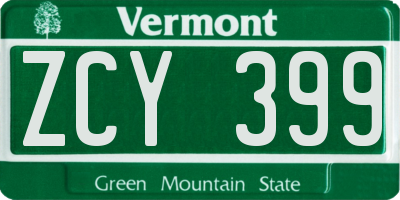 VT license plate ZCY399