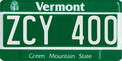 VT license plate ZCY400