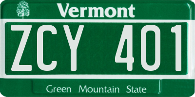 VT license plate ZCY401