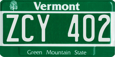 VT license plate ZCY402