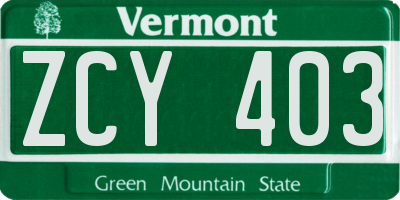 VT license plate ZCY403