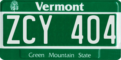 VT license plate ZCY404