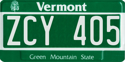 VT license plate ZCY405