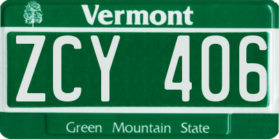 VT license plate ZCY406