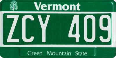VT license plate ZCY409