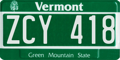 VT license plate ZCY418