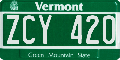 VT license plate ZCY420