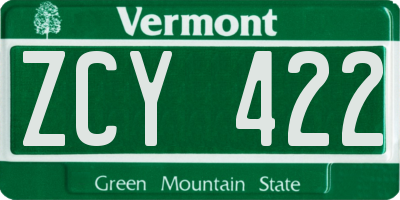 VT license plate ZCY422