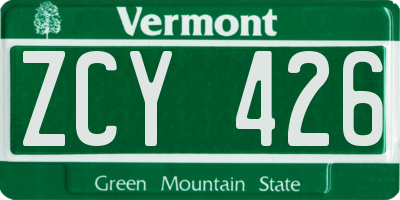 VT license plate ZCY426