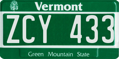 VT license plate ZCY433